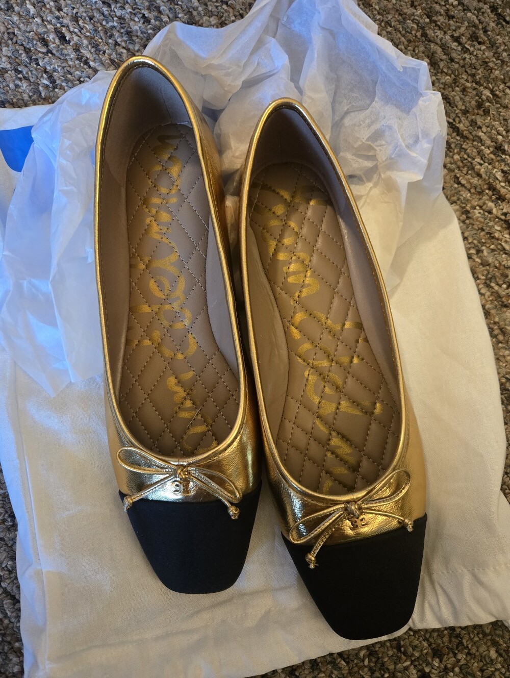 New Sam Edelman Gold and Black Two-Tone Ballet Flats